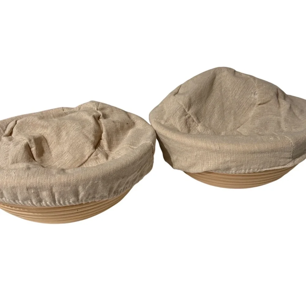 Set of 2 Round Rattan Bread Proofing Banneton‎ Baskets with Linen Liners Natural